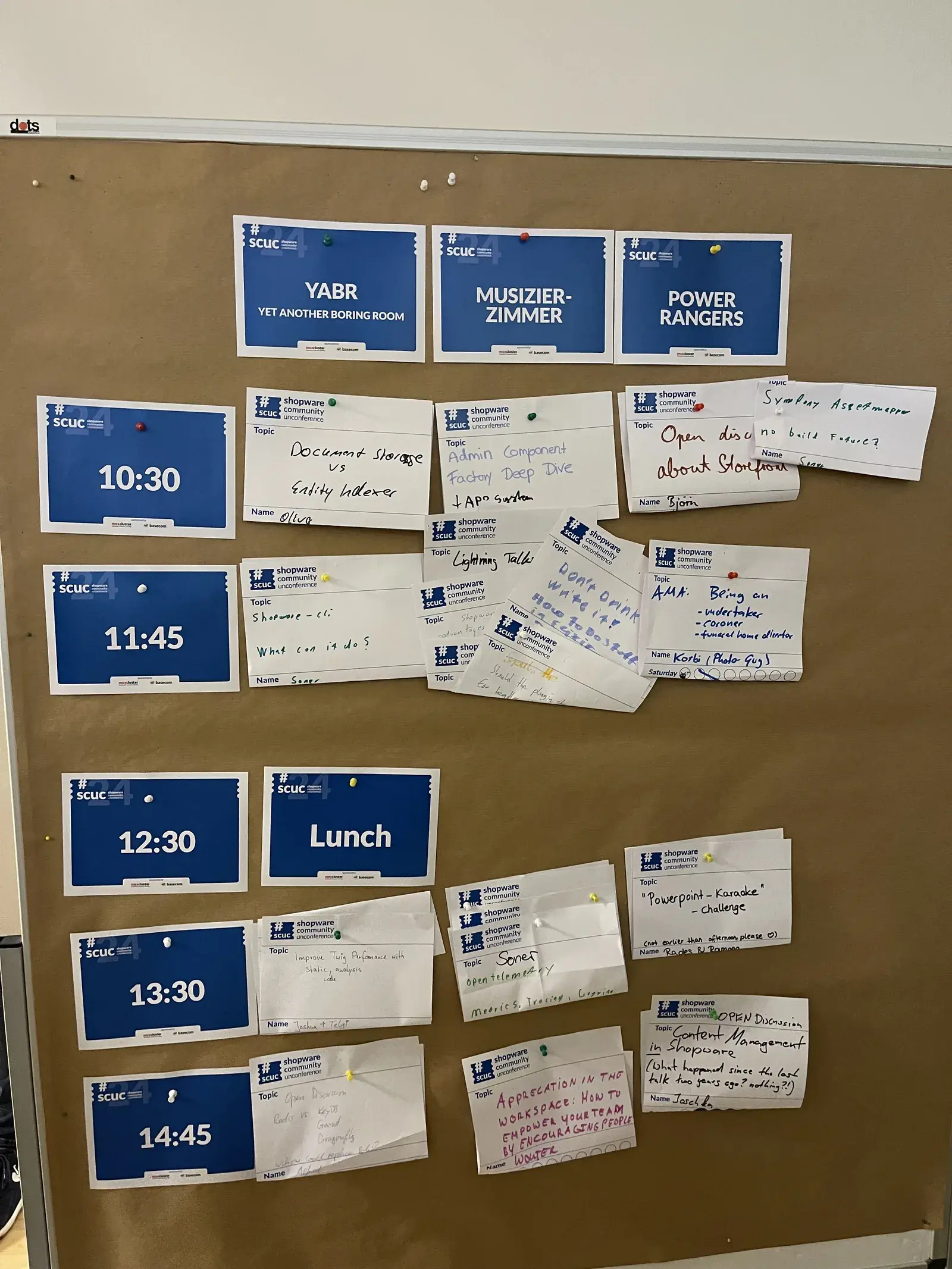 Sessionplan des zweiten Tages der Unconference 2024 mit neuen Themenkarten